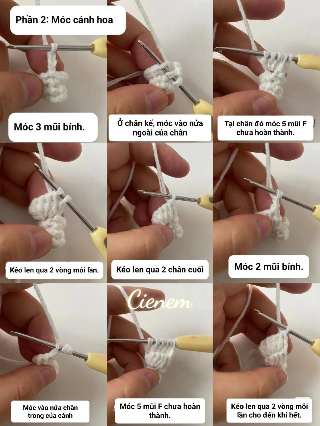 Hướng dẫn móc len hoa nhài trắng làm khóa trang trí