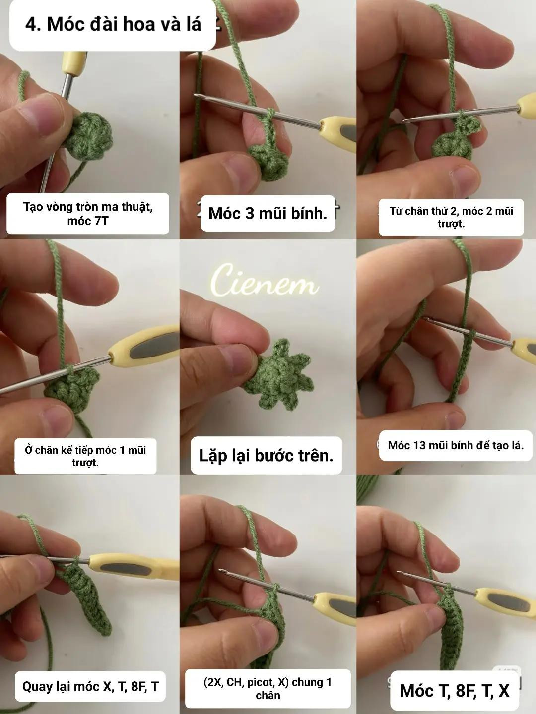 Hướng dẫn móc len hoa nhài trắng làm khóa trang trí