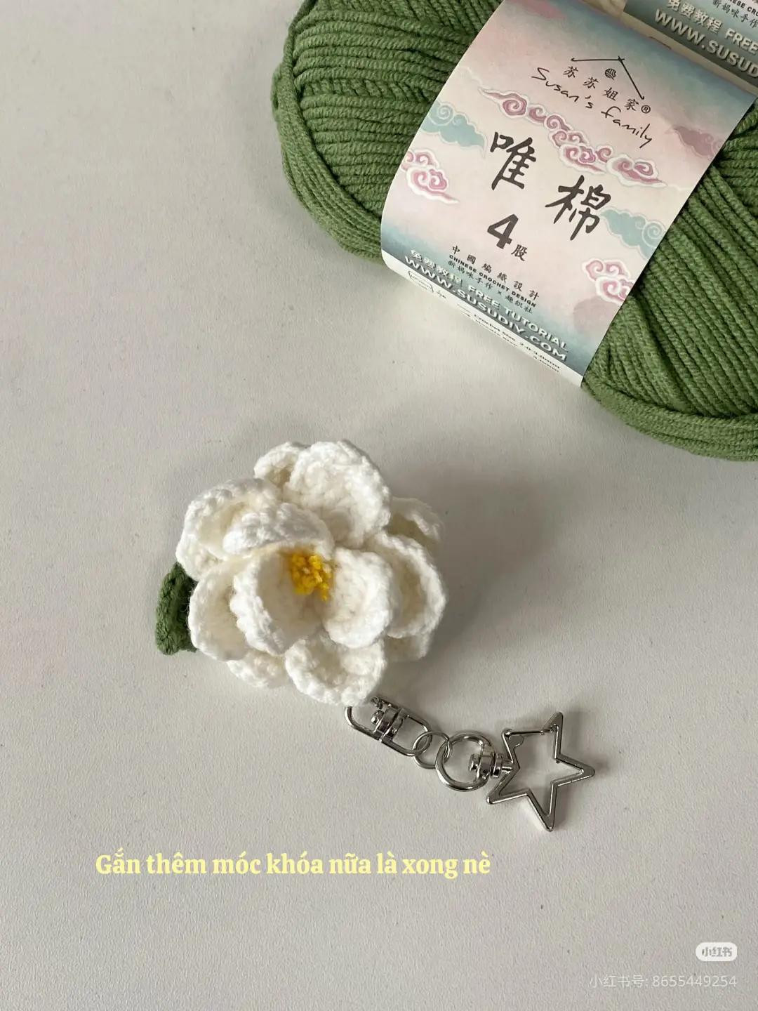 Hướng dẫn móc len hoa nhài trắng làm khóa trang trí