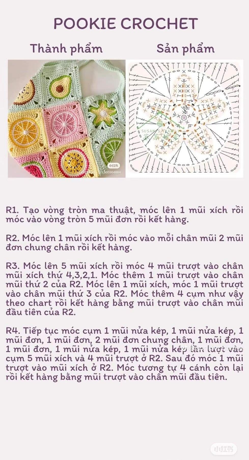 Hướng dẫn móc len hoa quả tươi mát: Túi và tấm trải ghế