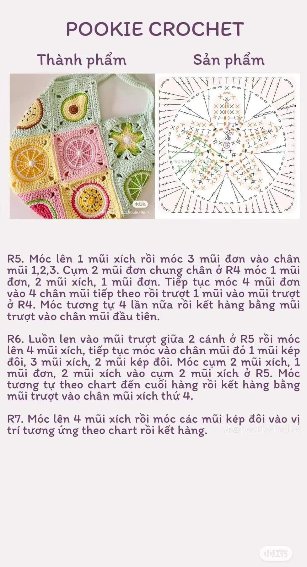 Hướng dẫn móc len hoa quả tươi mát: Túi và tấm trải ghế