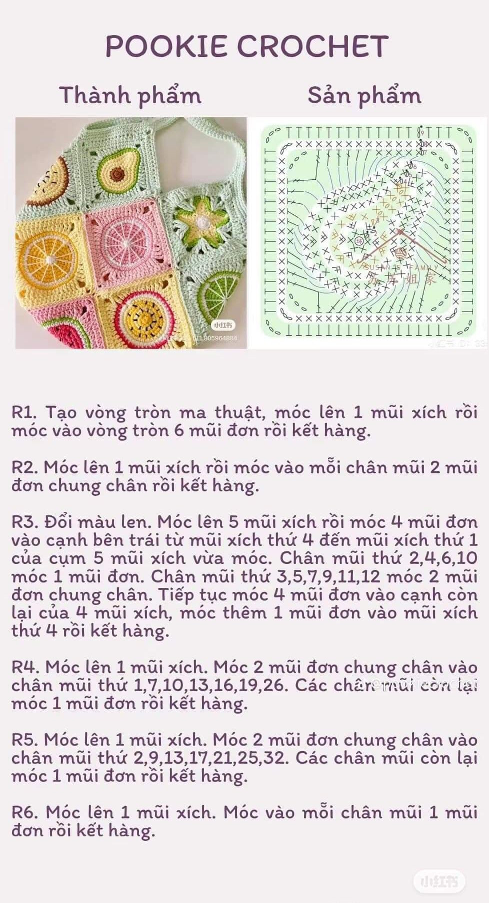 Hướng dẫn móc len hoa quả tươi mát: Túi và tấm trải ghế