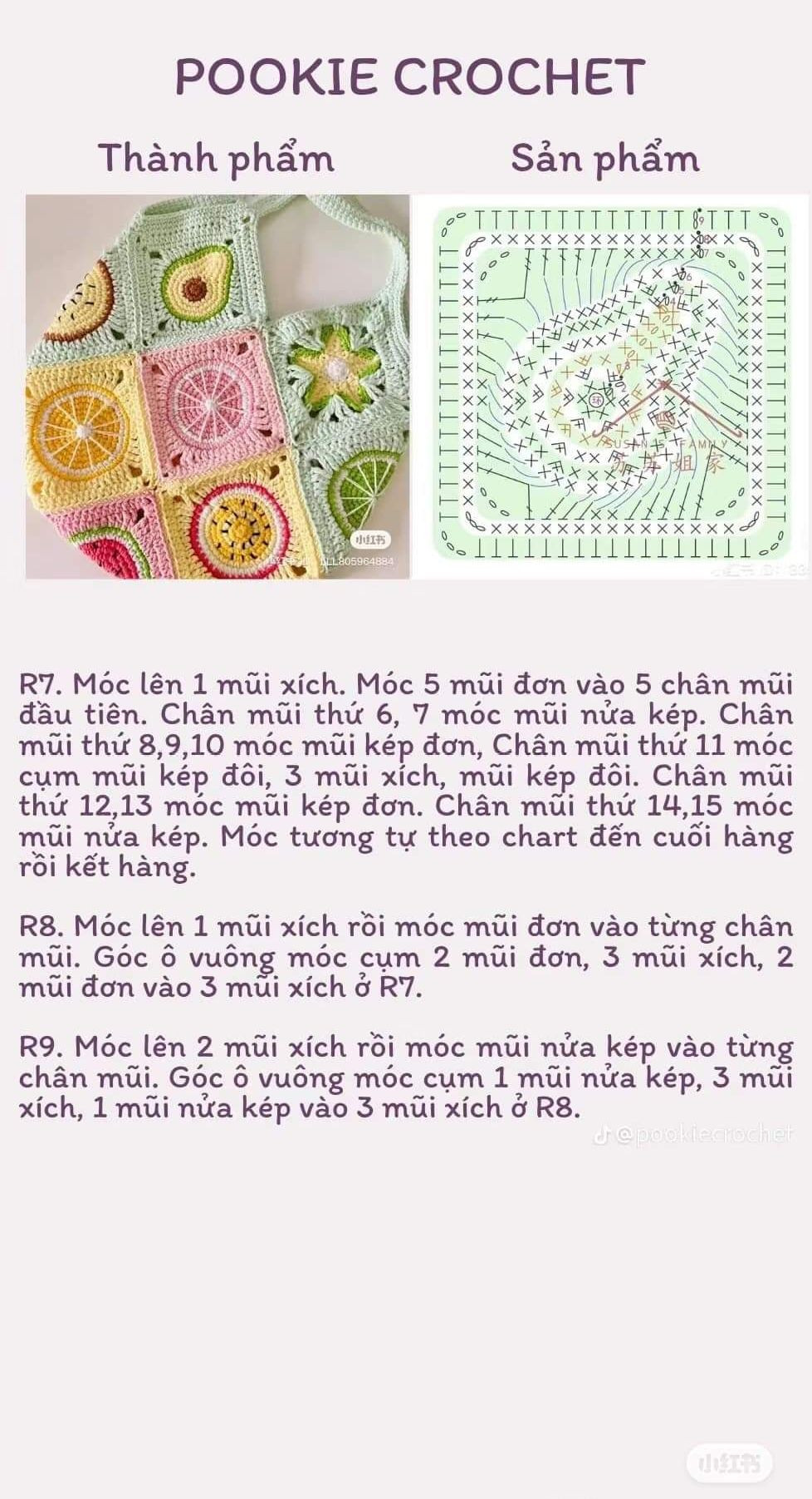 Hướng dẫn móc len hoa quả tươi mát: Túi và tấm trải ghế