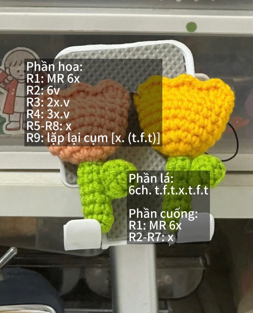 Hướng dẫn móc len hoa tulip màu cam và vàng
