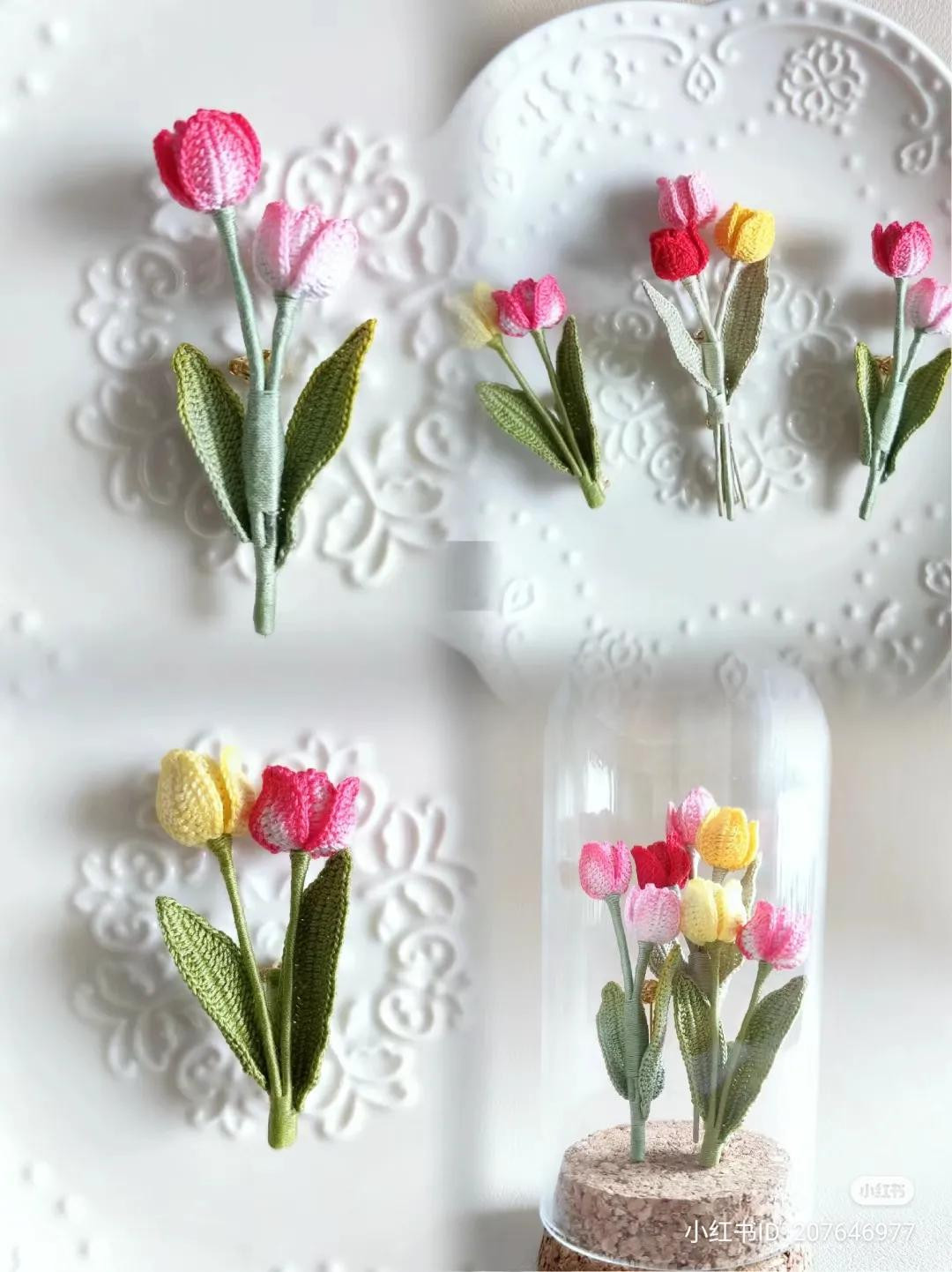 Hướng dẫn móc len hoa tulip nhiều màu sắc kèm biểu đồ chi tiết