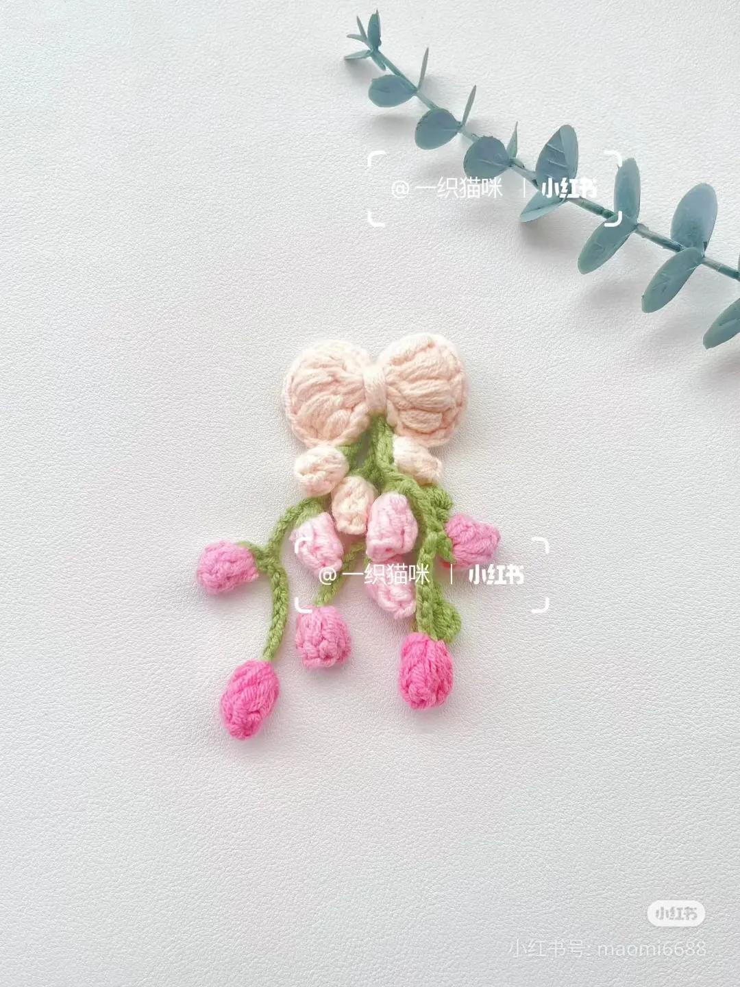 Hướng dẫn móc len hoa tulip và nơ màu hồng