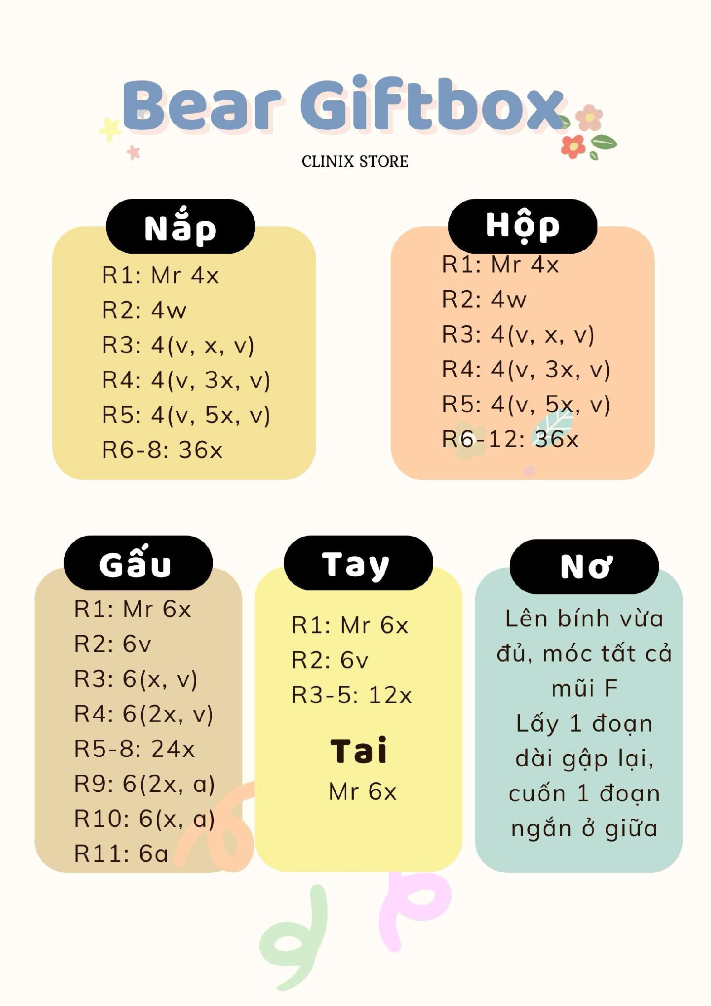 Hướng dẫn móc len Hộp quà Gấu Teddy dễ thương
