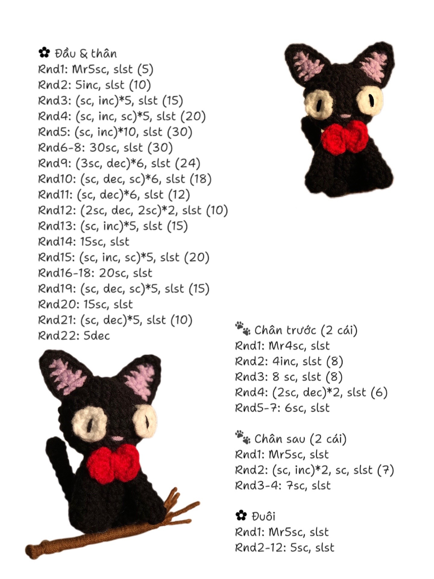 Hướng dẫn móc len Jiji mèo đen từ Spirited Away