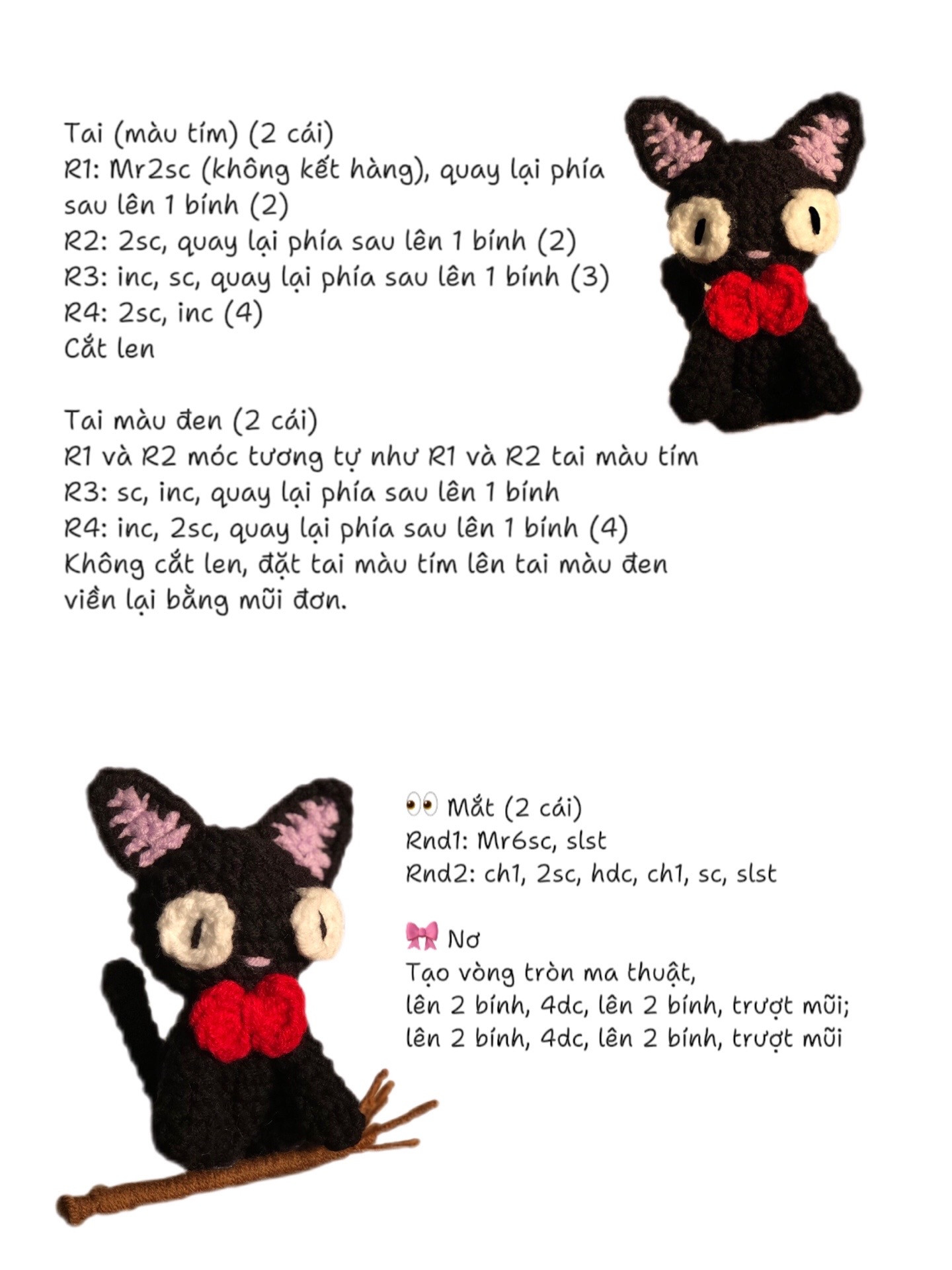 Hướng dẫn móc len Jiji mèo đen từ Spirited Away