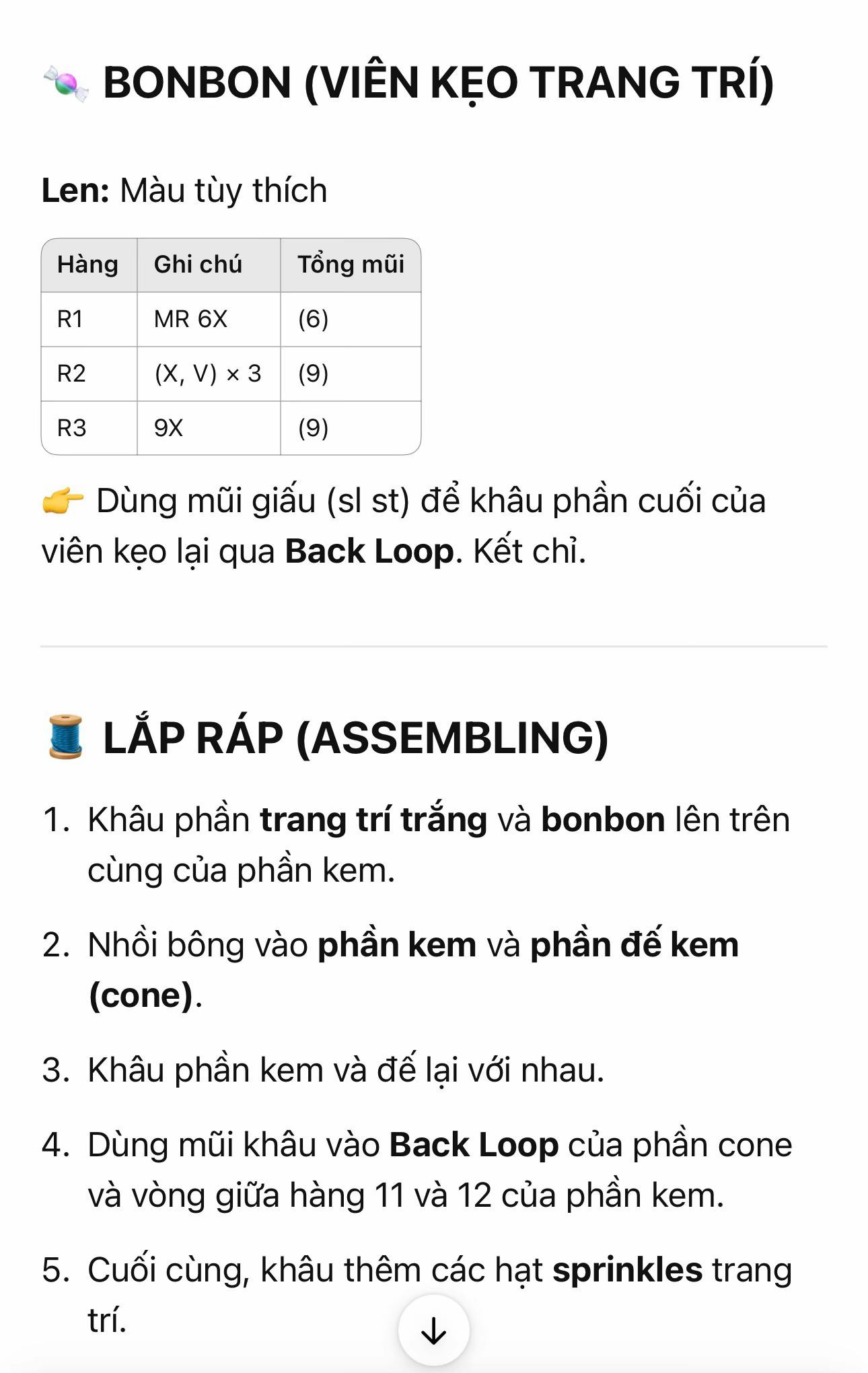 Hướng dẫn móc len Kem Mini - Chart chi tiết từng bước