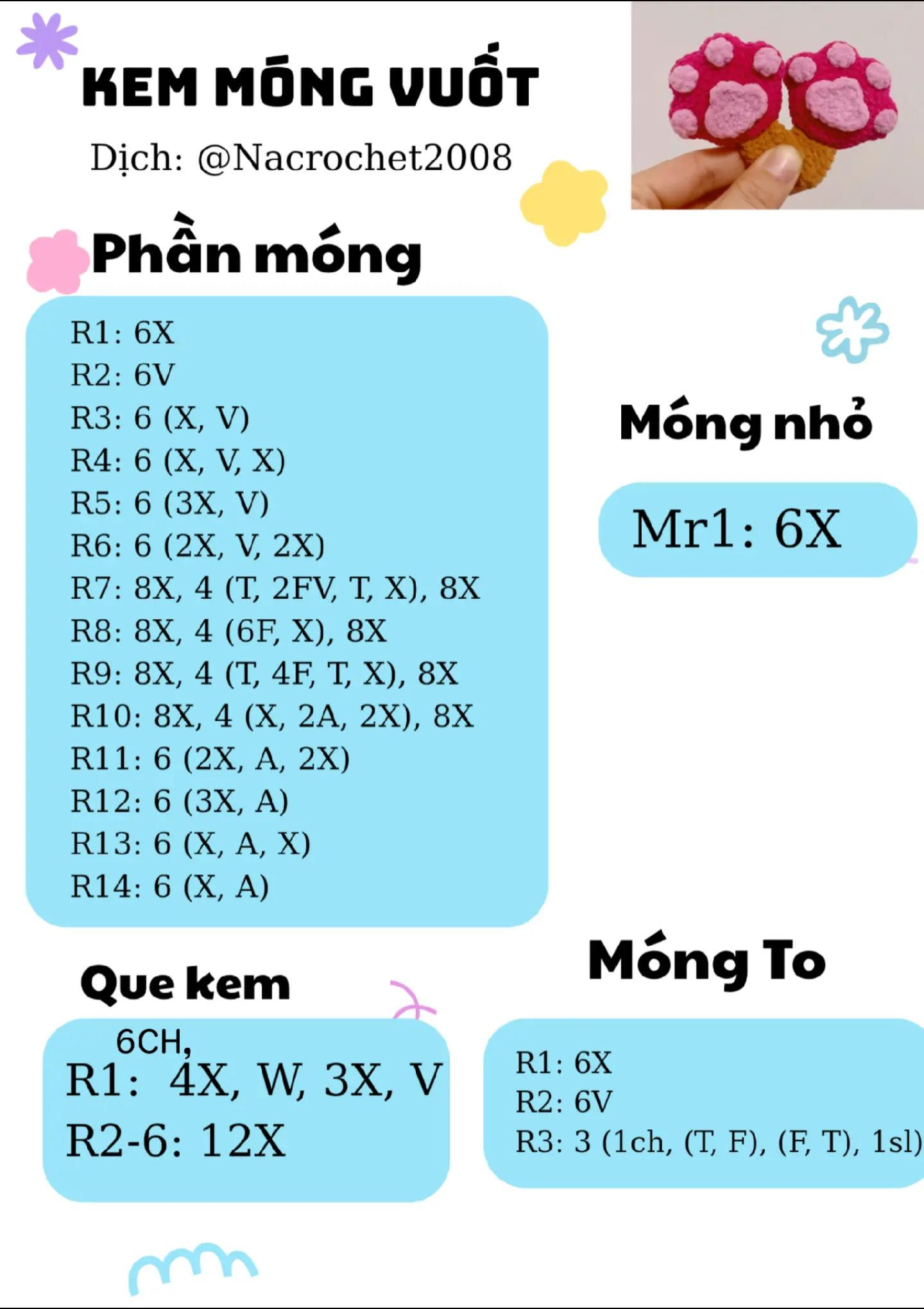 Hướng dẫn móc len Kem Móng Vuốt màu hồng dễ thương