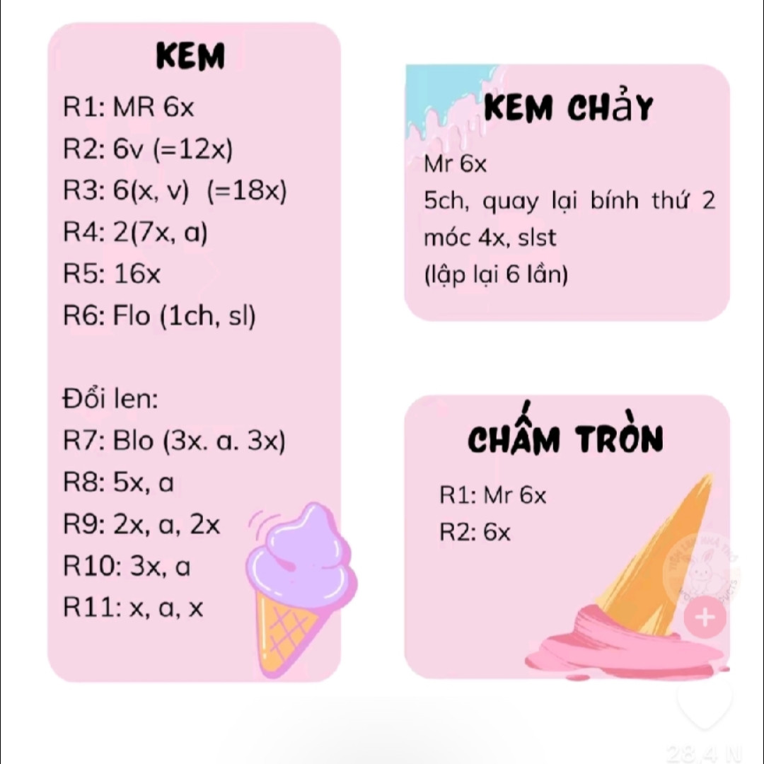Hướng dẫn móc len kem que dễ thương nhiều màu sắc