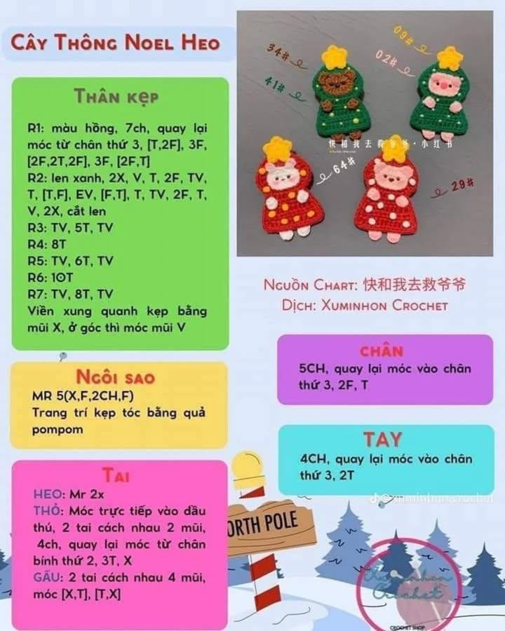 Hướng dẫn móc len kẹp tóc Giáng sinh dễ thương