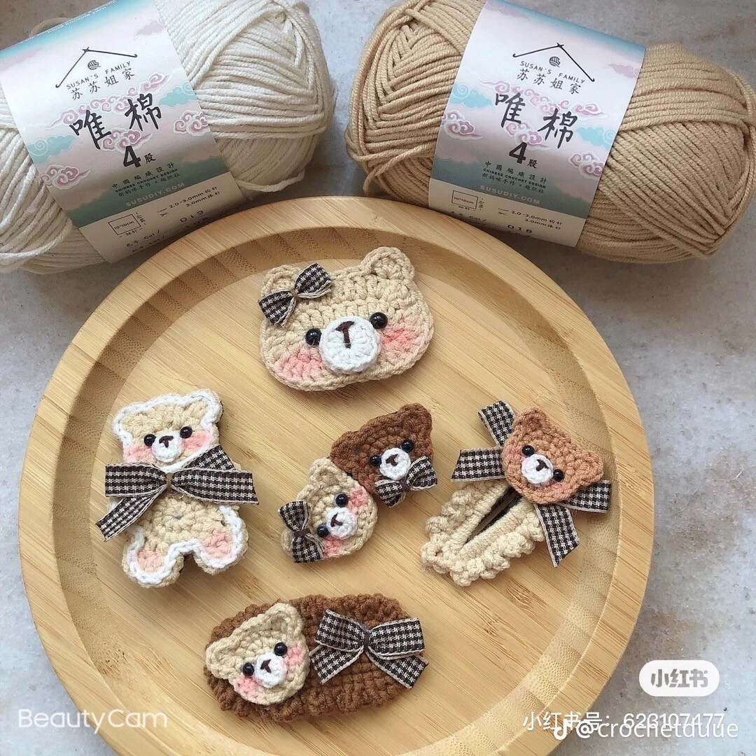 Hướng dẫn móc len kẹp tóc hình heo hồng và gấu teddy dễ thương, bảng chart chi tiết từng hàng