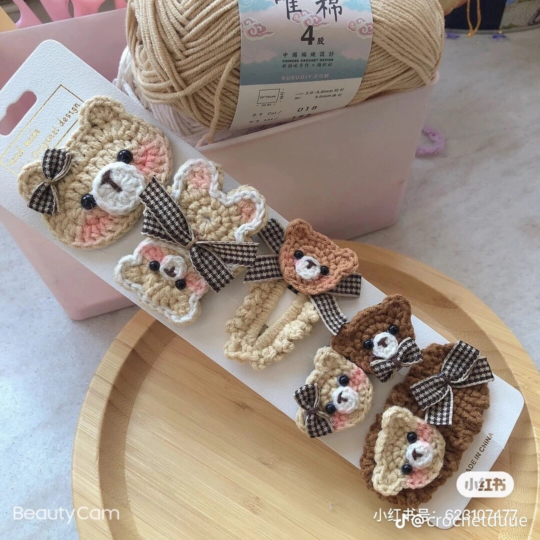 Hướng dẫn móc len kẹp tóc hình heo hồng và gấu teddy dễ thương, bảng chart chi tiết từng hàng