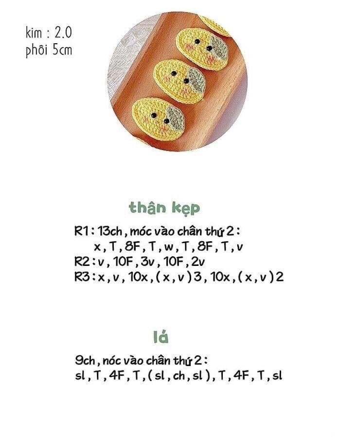 Hướng dẫn móc len kẹp tóc hình trái tim, bơ, cà rốt và trứng