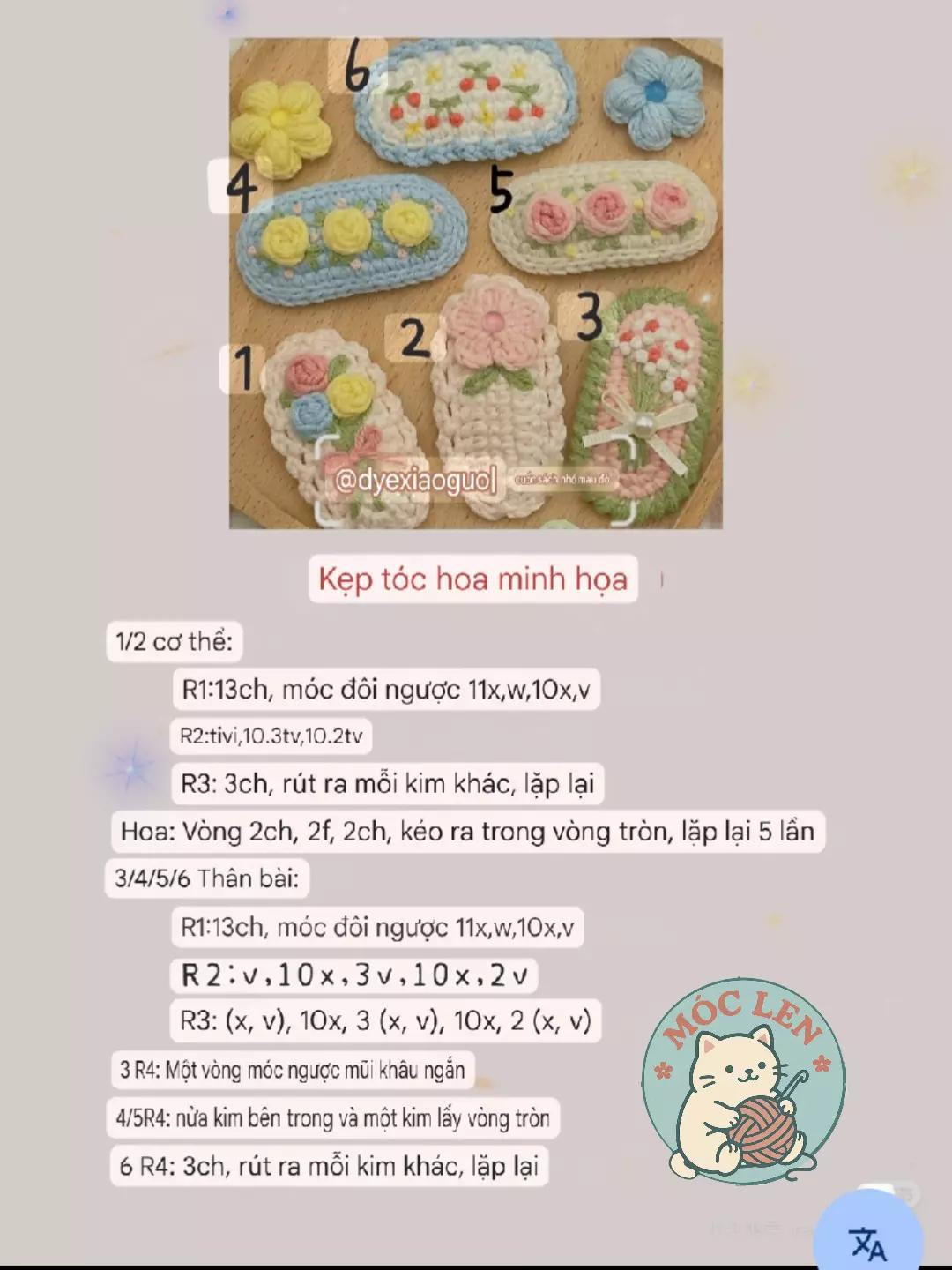 Hướng dẫn móc len kẹp tóc hoa hồng và hoa cúc pastel