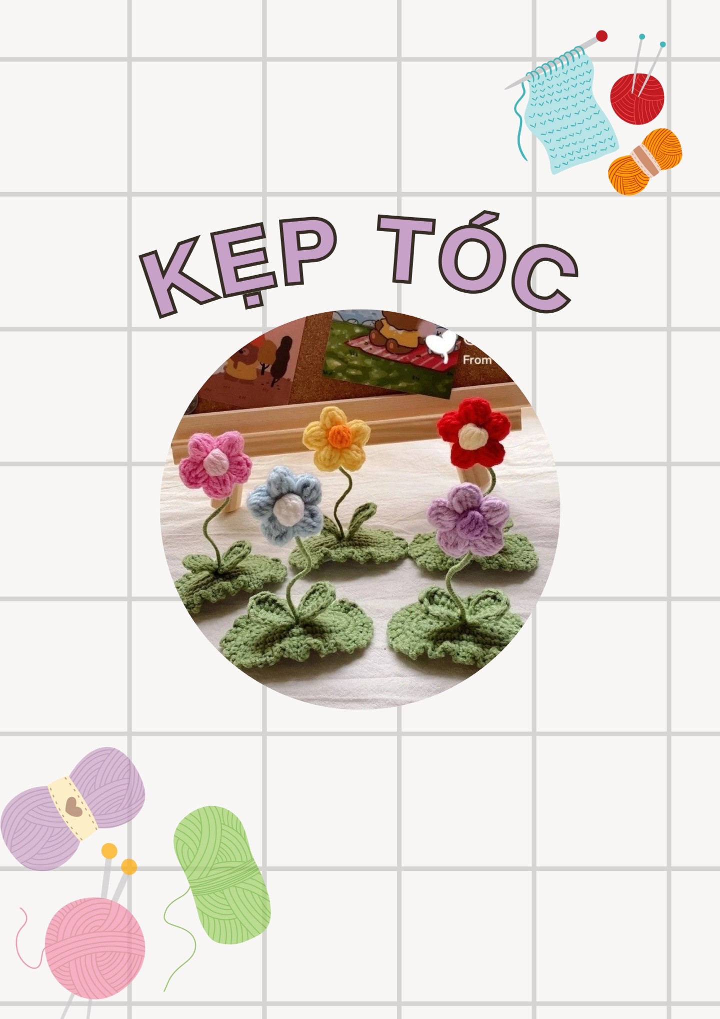 Hướng dẫn móc len kẹp tóc hoa nhiều màu sắc dễ thương