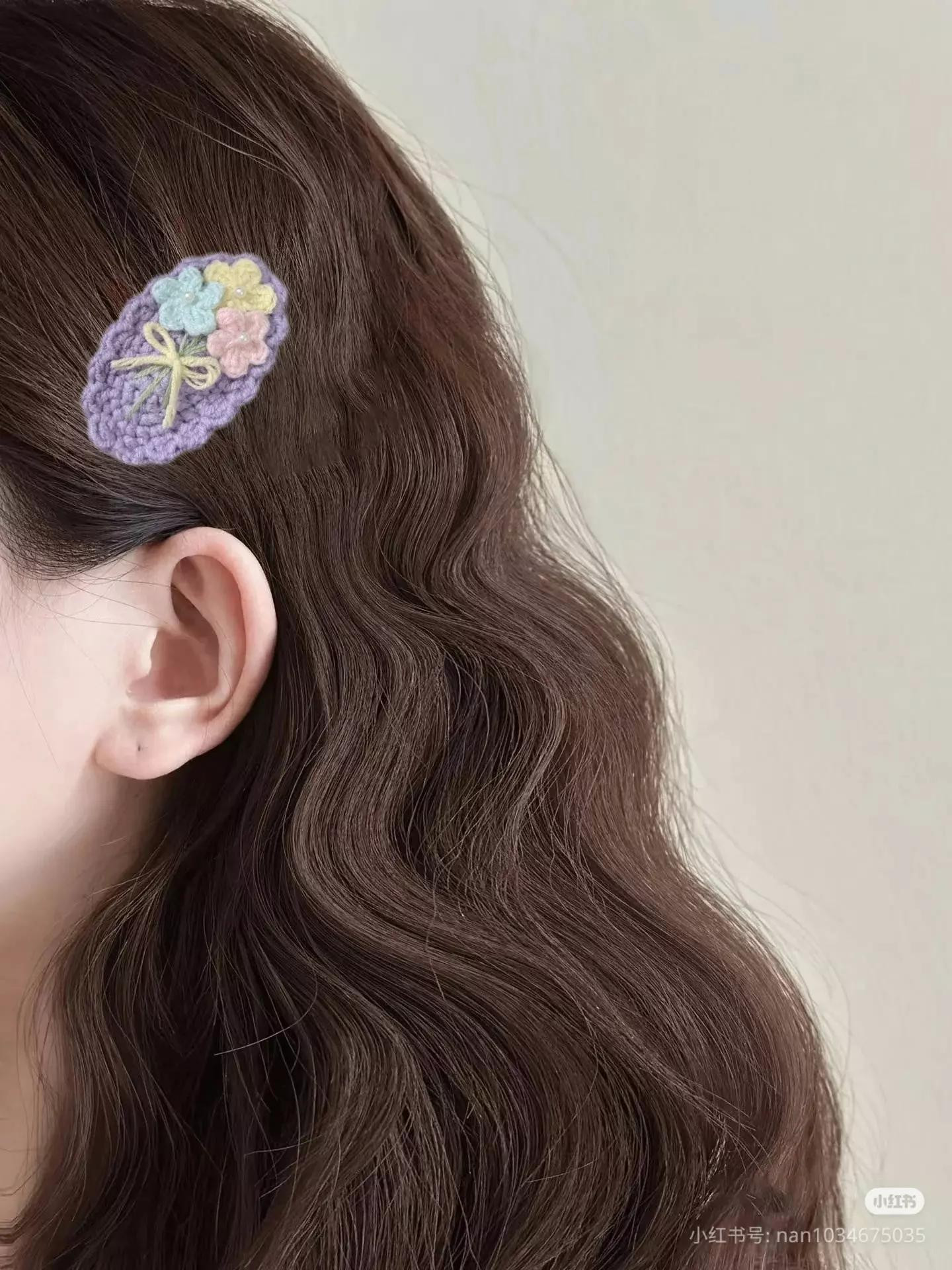 Hướng dẫn móc len kẹp tóc hoa tím pastel