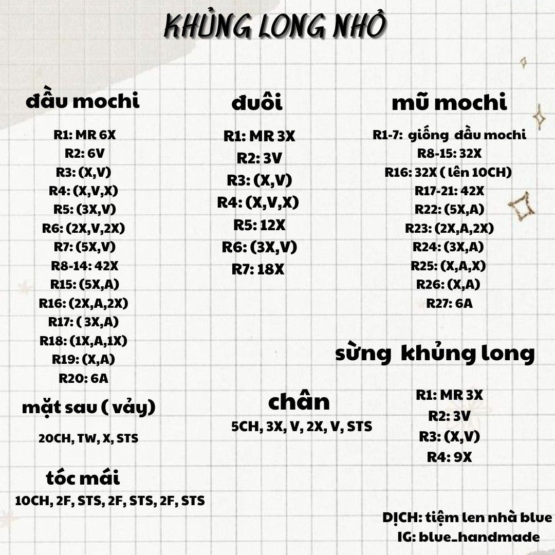 Hướng dẫn móc len khủng long nhỏ mặc mochi