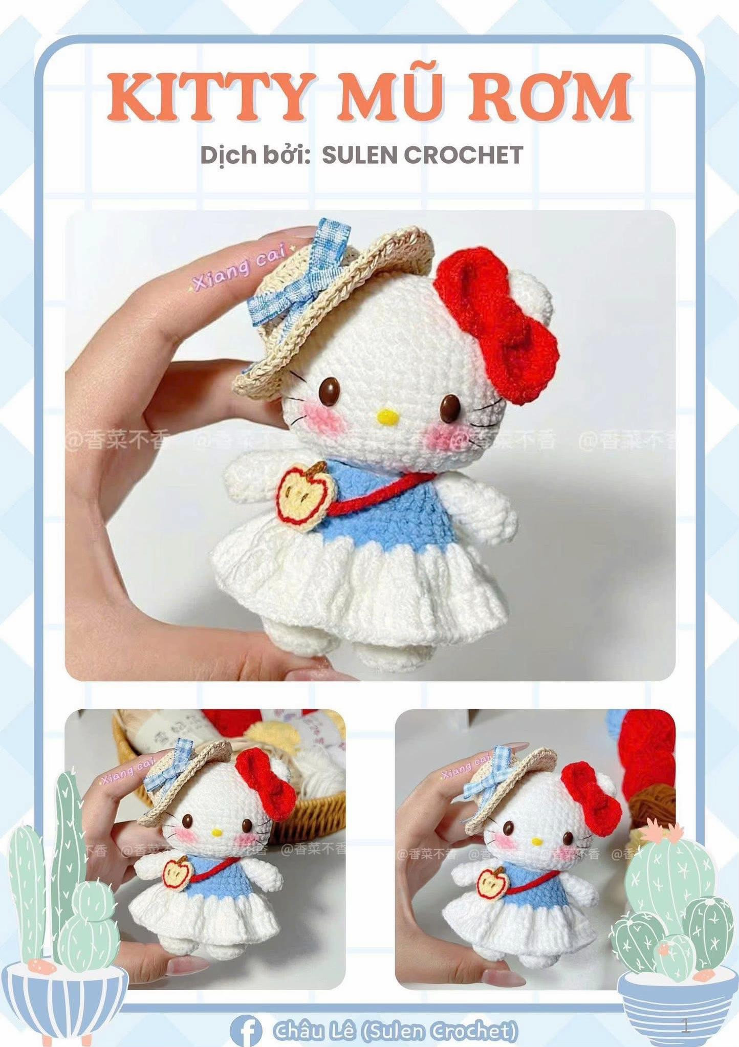 Hướng dẫn móc len Kitty Mũ Rơm và Đầu Bếp dễ thương