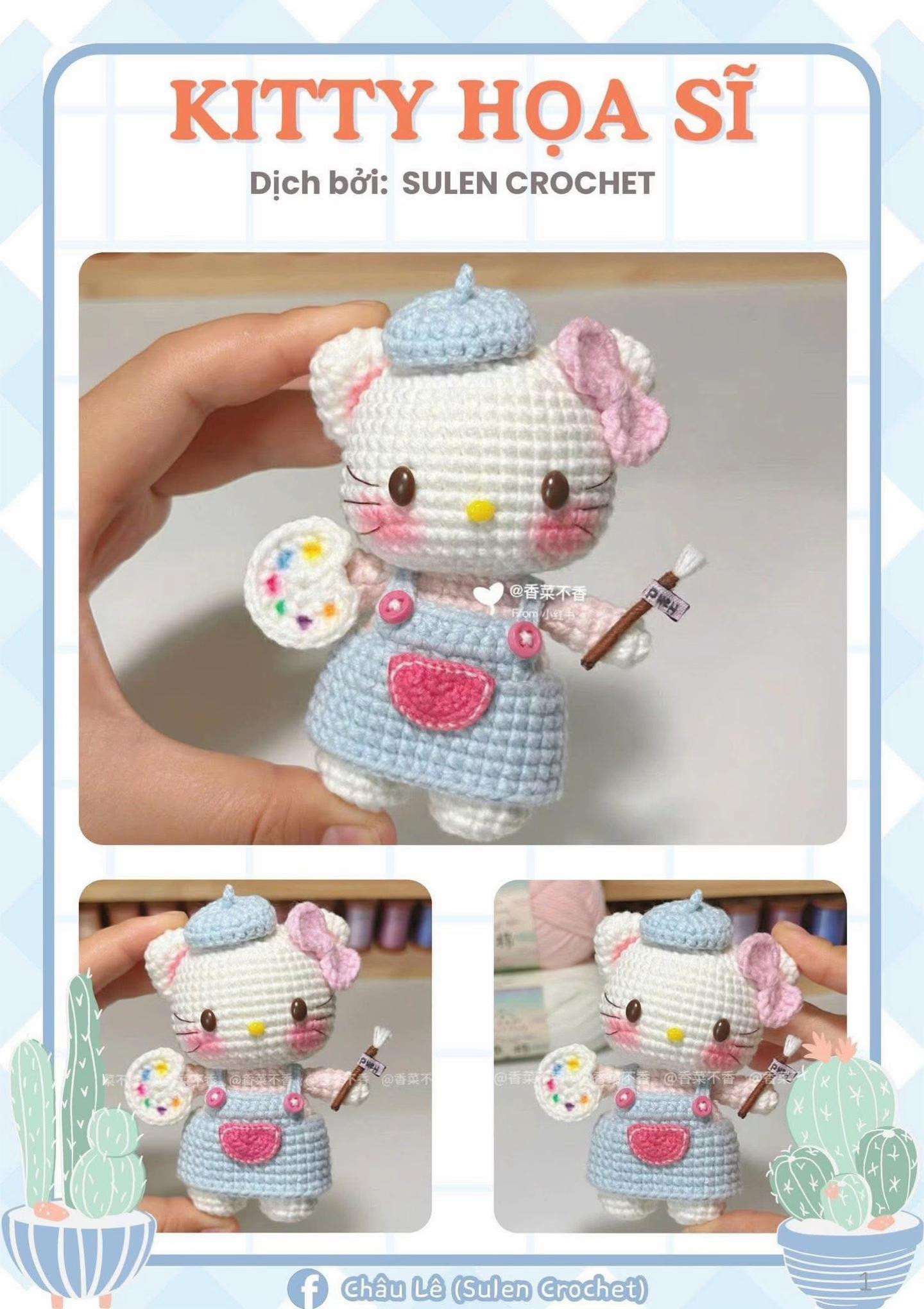 Hướng dẫn móc len Kitty Mũ Rơm và Đầu Bếp dễ thương