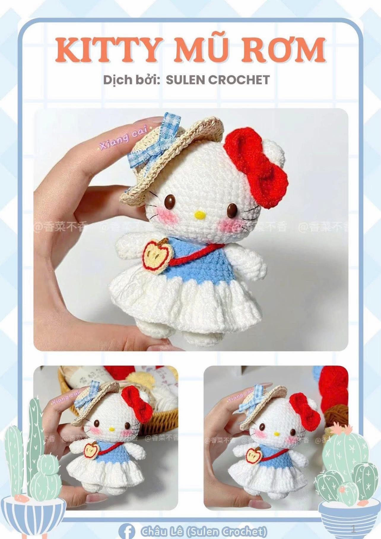 Hướng dẫn móc len Kitty Mũ Rơm và Đầu Bếp dễ thương