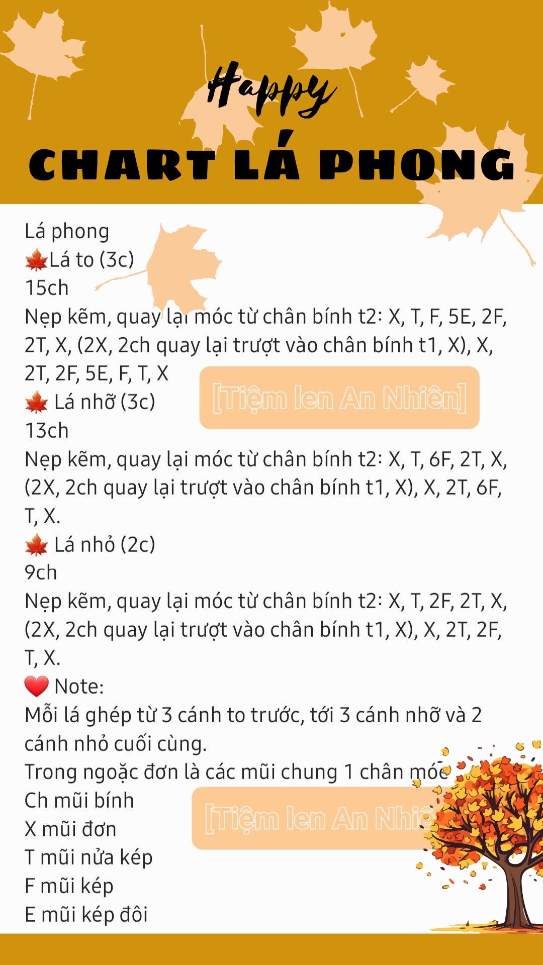 Hướng dẫn móc len lá phong màu vàng