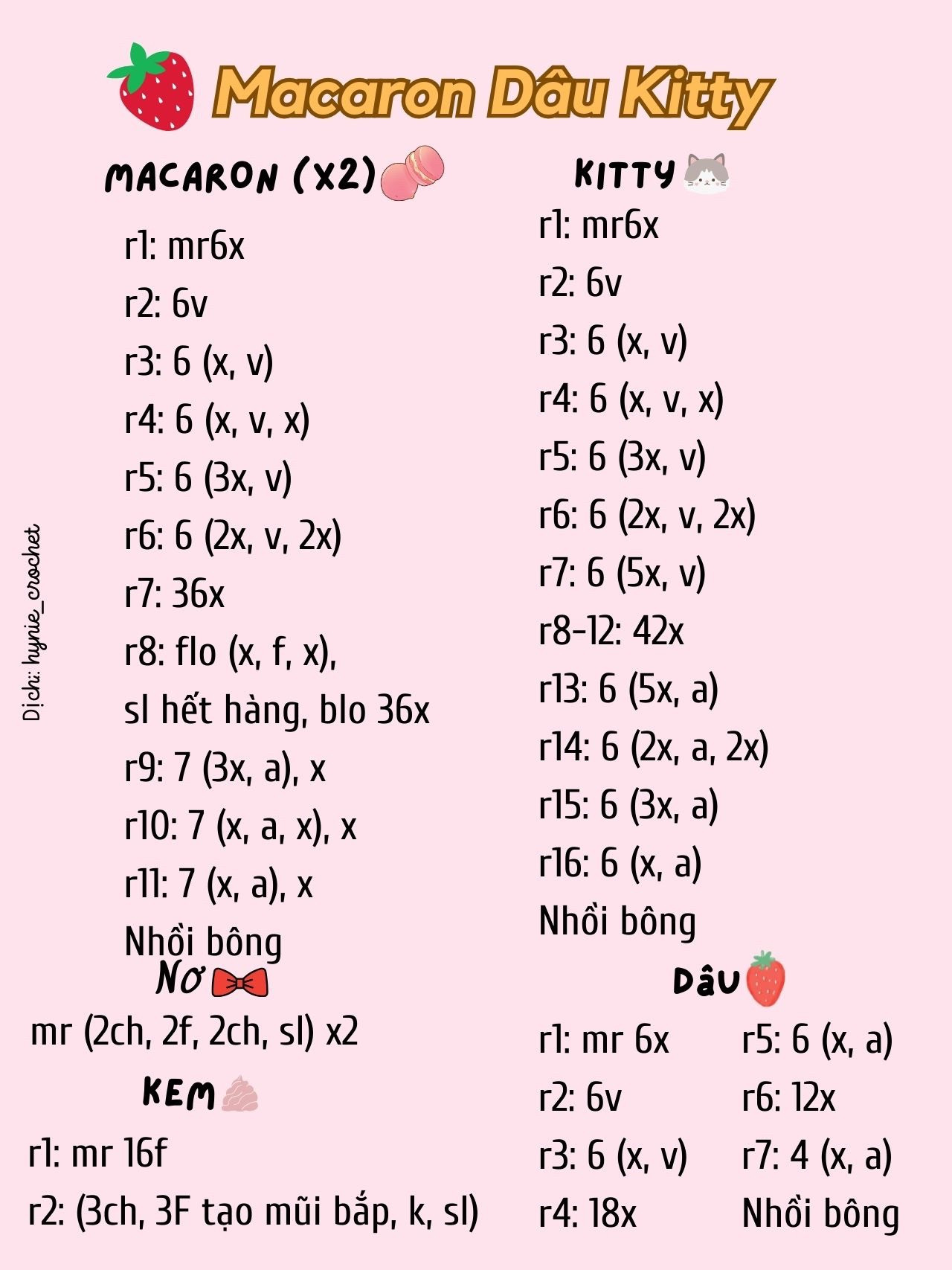 Hướng dẫn móc len Macaron Dâu Kitty dễ thương