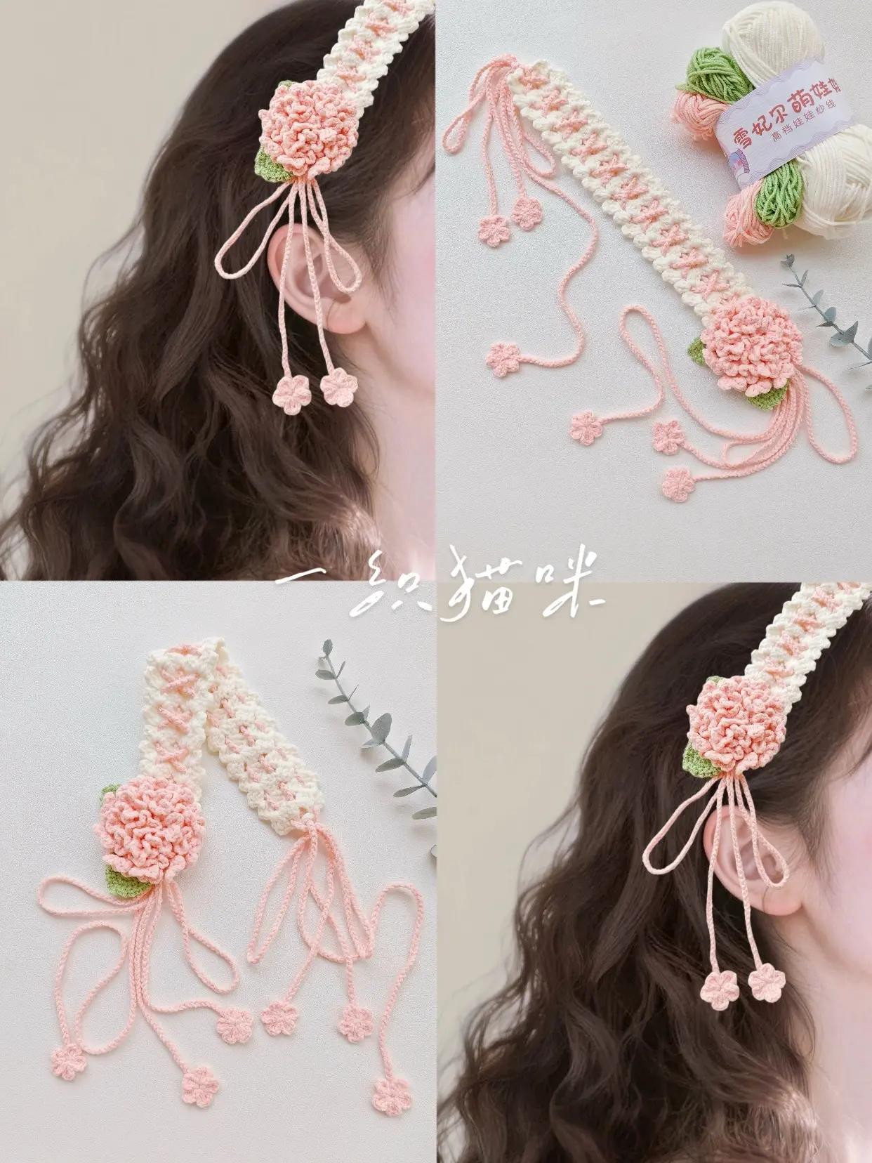 Hướng dẫn móc len: Mái tóc hoa hồng và xanh lá