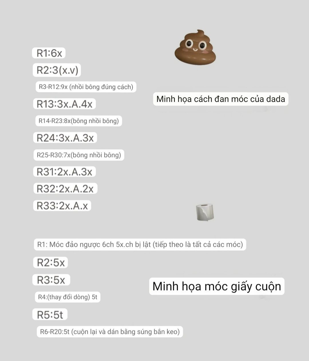 Hướng dẫn móc len mặt cười và cuộn giấy vệ sinh dễ thương