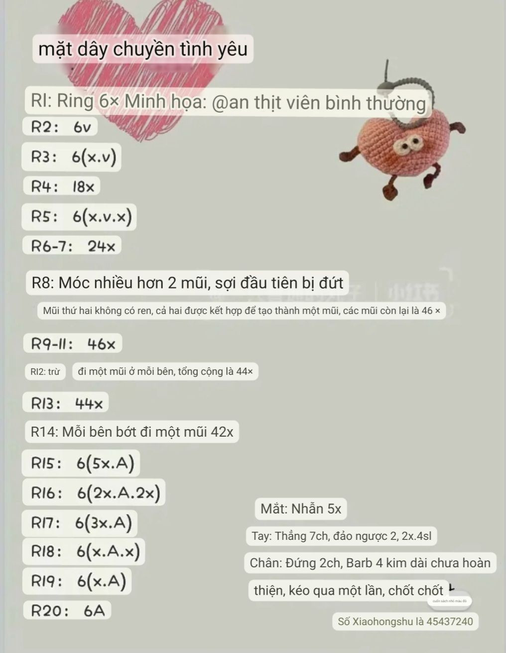 Hướng dẫn móc len mặt dây chuyền tình yêu hình trái tim