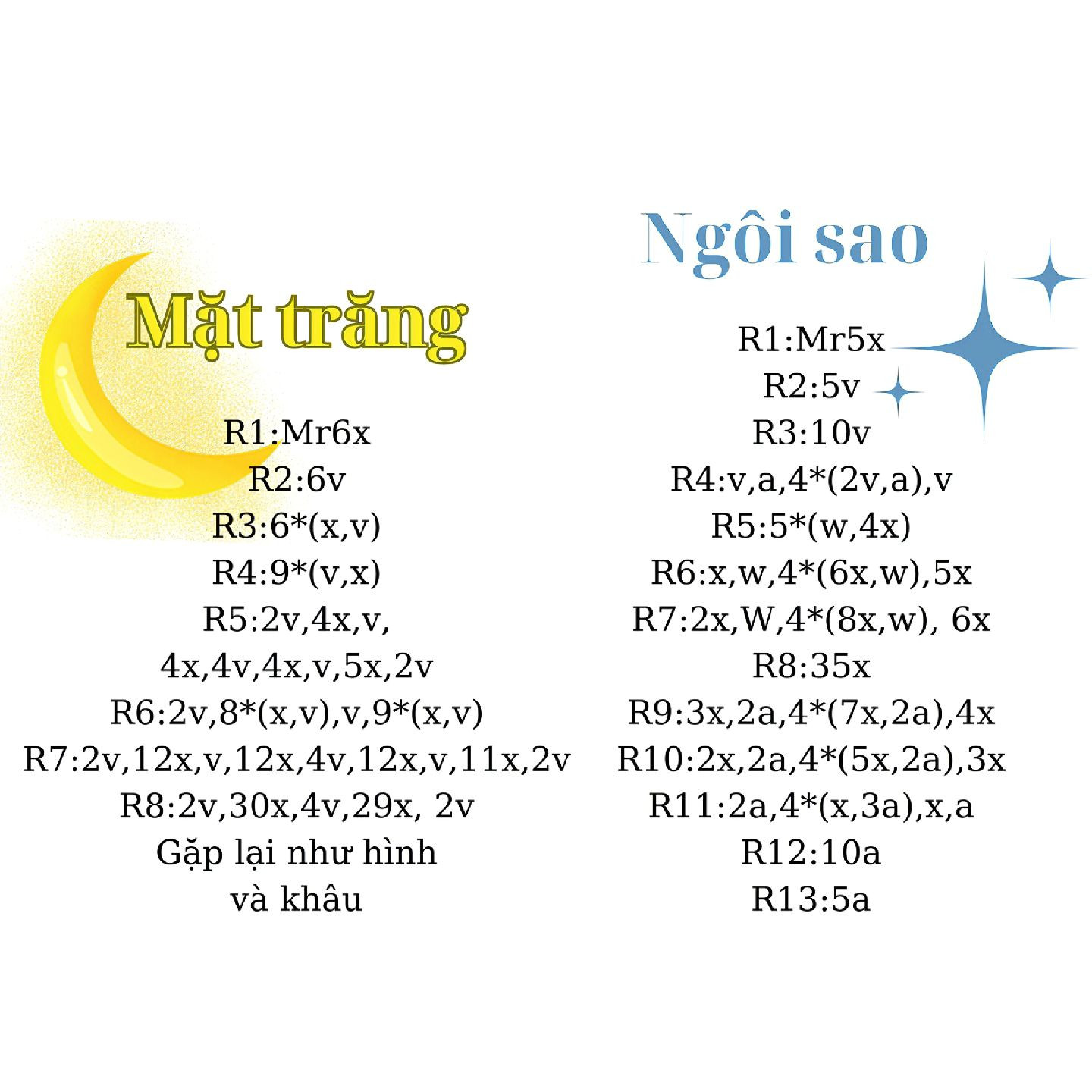 Hướng dẫn móc len mặt trăng và ngôi sao