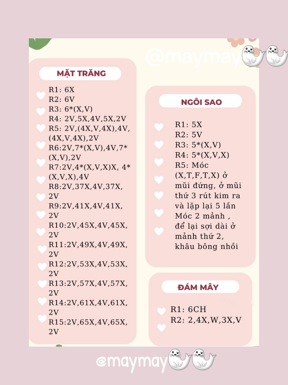 Hướng dẫn móc len Mặt Trăng và Ngôi Sao vàng