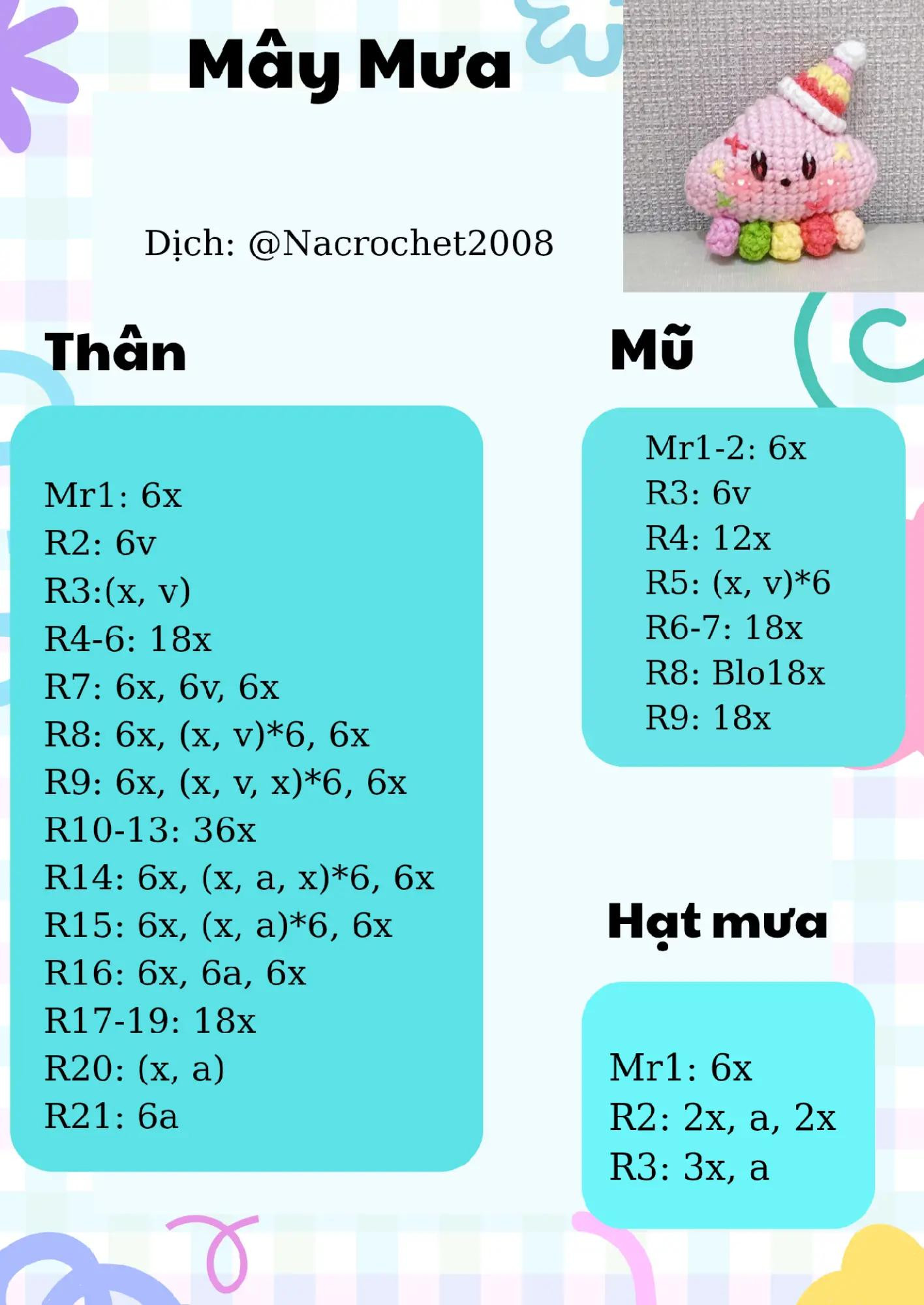 Hướng dẫn móc len Mây Mưa màu hồng dễ thương