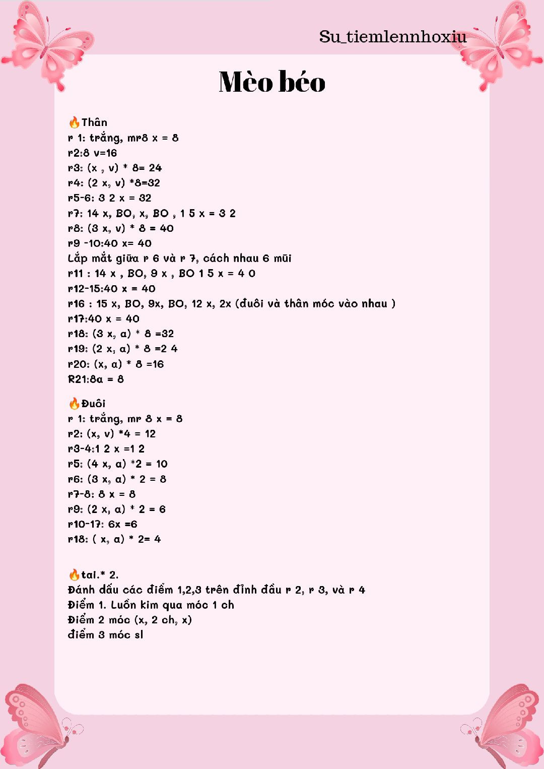 Hướng dẫn móc len Mèo béo dễ thương - Chart chi tiết