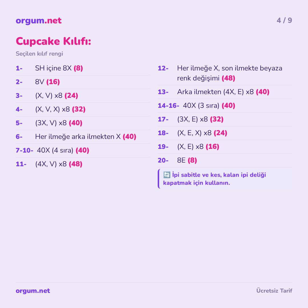 Hướng dẫn móc len miễn phí búp bê thỏ hình bánh cupcake Paskalya Tavşanı Cupcake Amigurumi