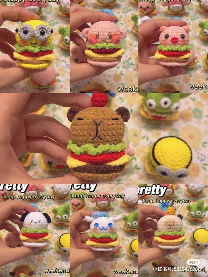 Hướng dẫn móc len Mini đầu thú hình bánh burger