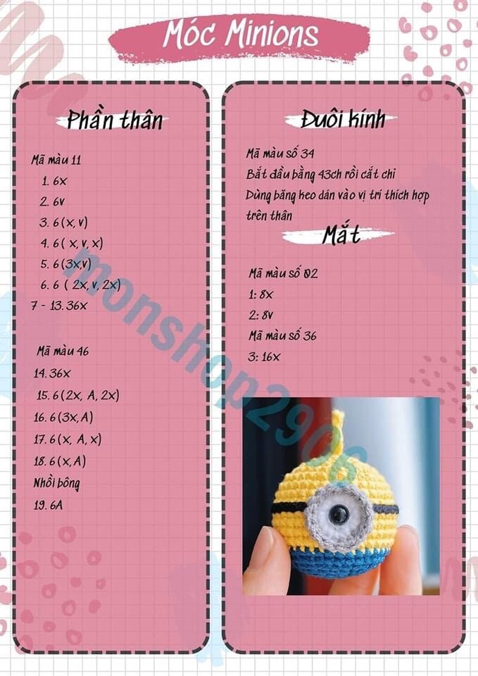 Hướng dẫn móc len Minion dễ thương - Chart chi tiết từng bước