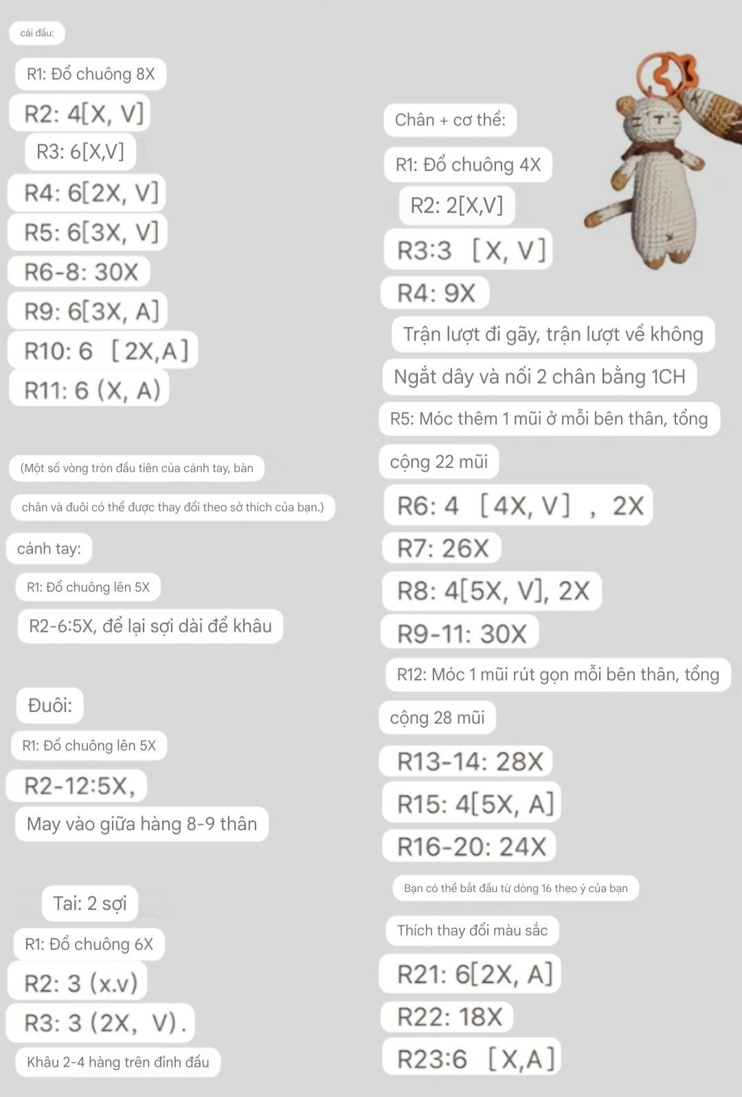 Hướng dẫn móc len Móc khóa Mèo Cá dễ thương