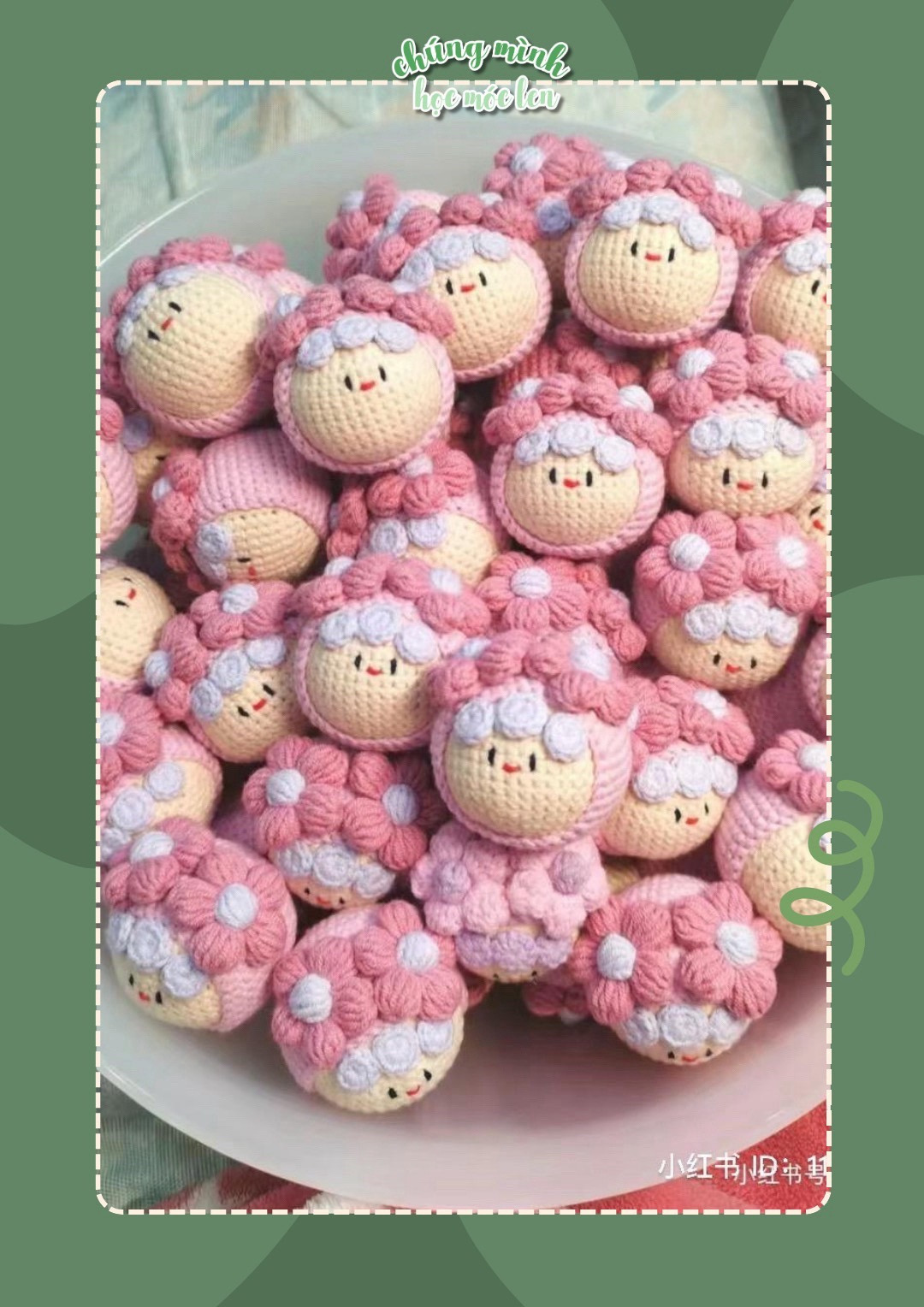 Hướng dẫn móc len Mochi hoa dễ thương màu hồng