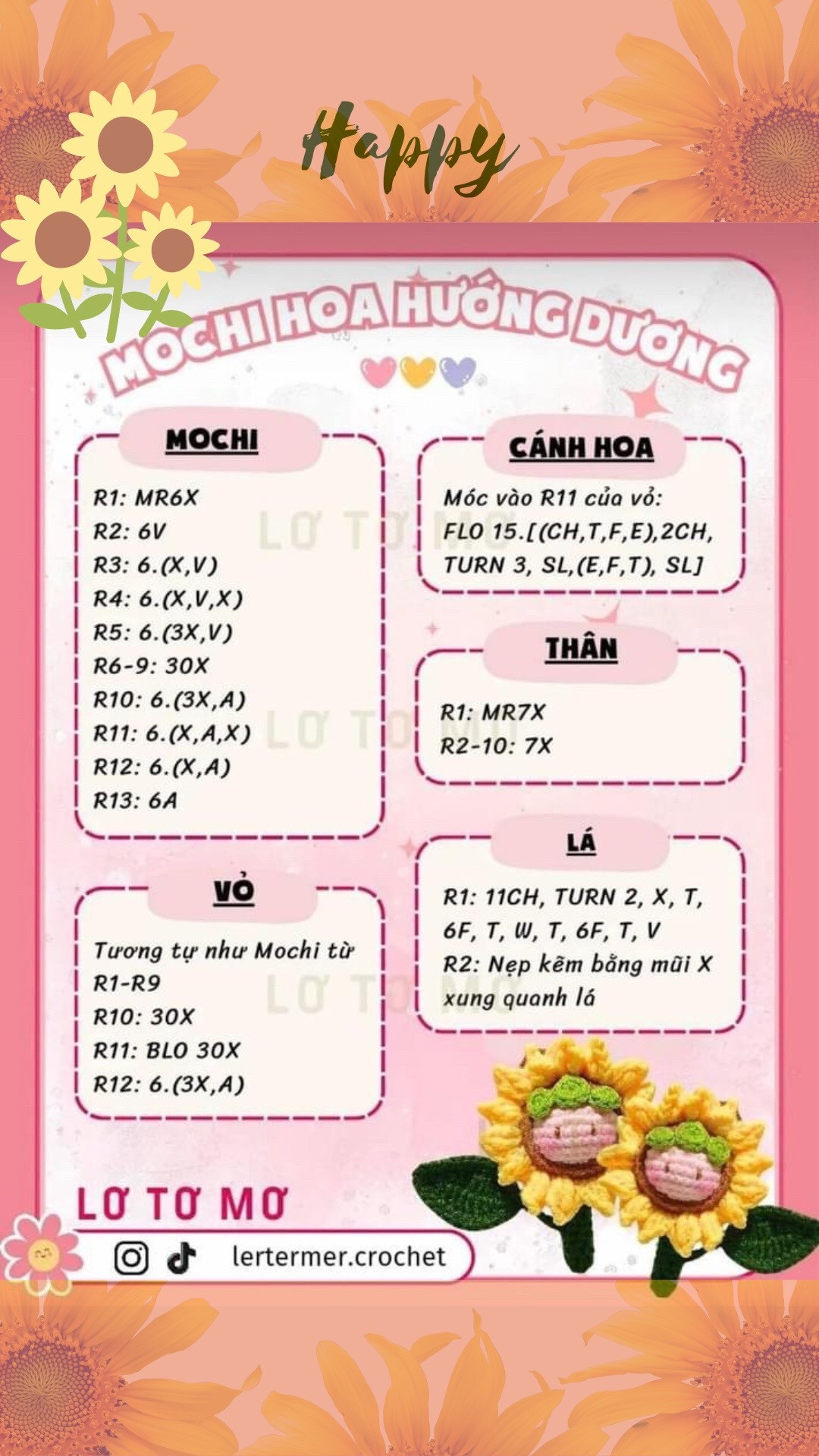 Hướng dẫn móc len Mochi Hoa Hướng Dương dễ thương