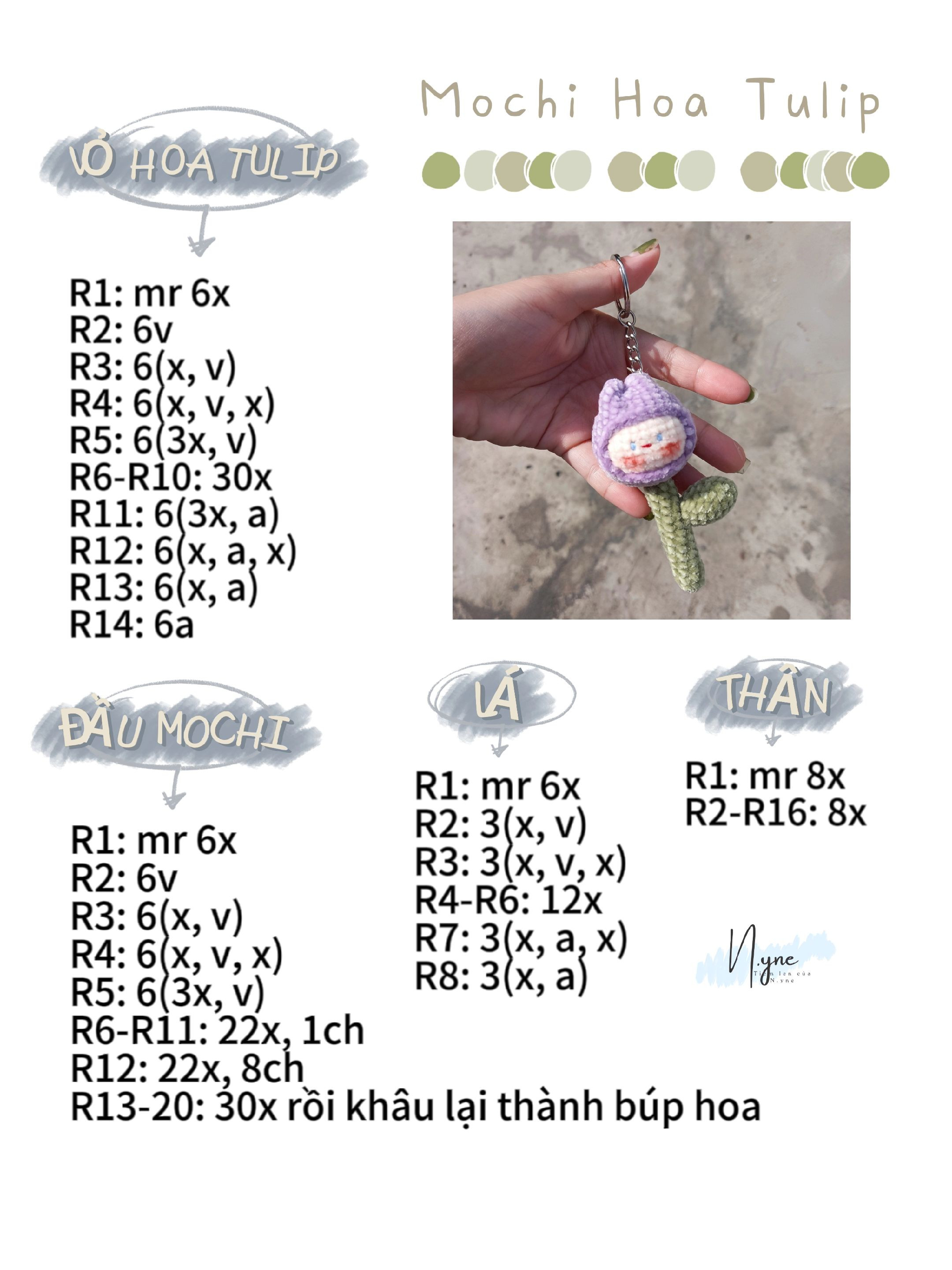 Hướng dẫn móc len Mochi Hoa Tulip màu tím dễ thương