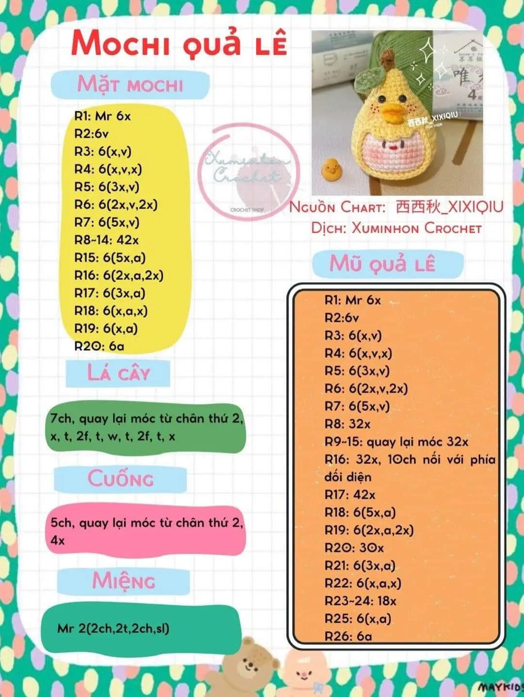Hướng dẫn móc len Mochi quả lê dễ thương