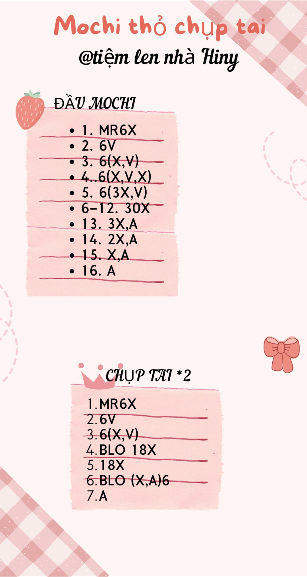 Hướng dẫn móc len Mochi thỏ đeo tai nghe, búp bê amigurumi cute màu hồng xanh