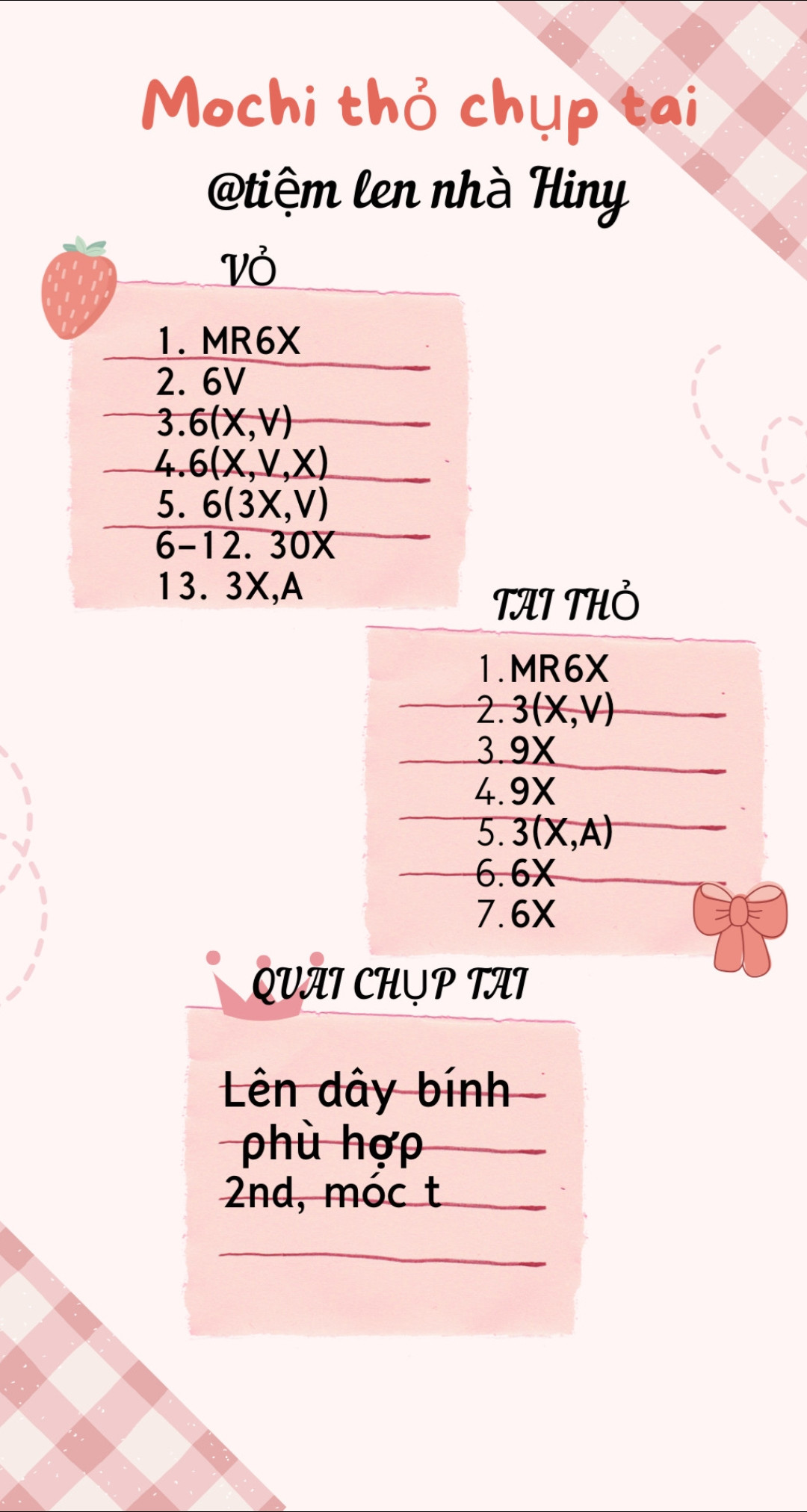 Hướng dẫn móc len Mochi thỏ đeo tai nghe, búp bê amigurumi cute màu hồng xanh