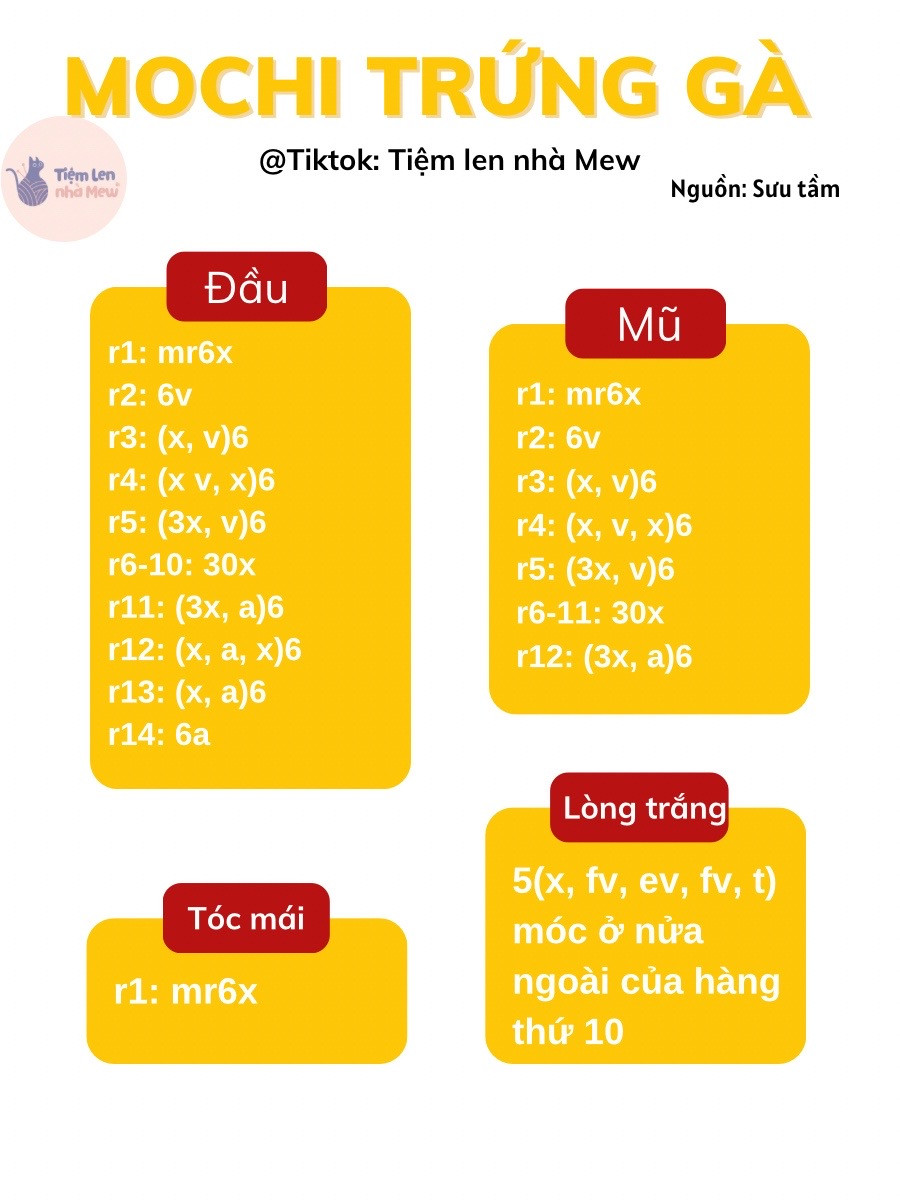 Hướng dẫn móc len Mochi Trứng Gà dễ thương