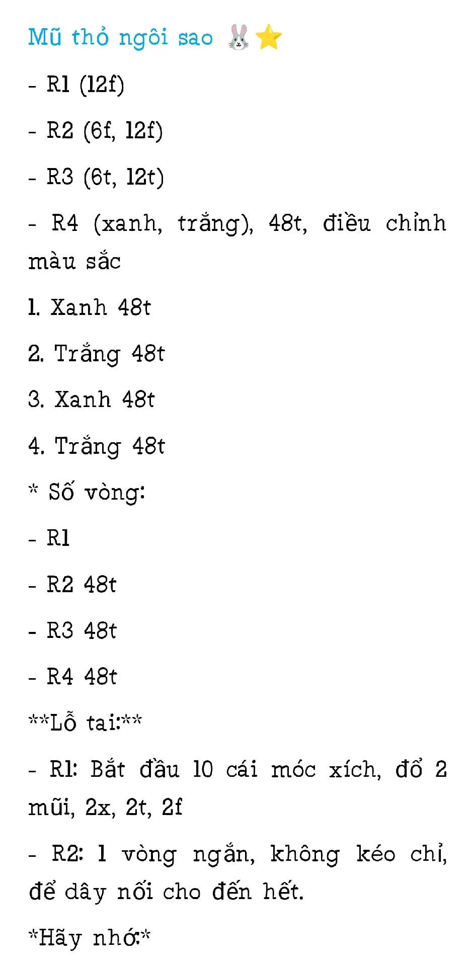 Hướng dẫn móc len mũ thỏ ngôi sao sọc xanh trắng vàng