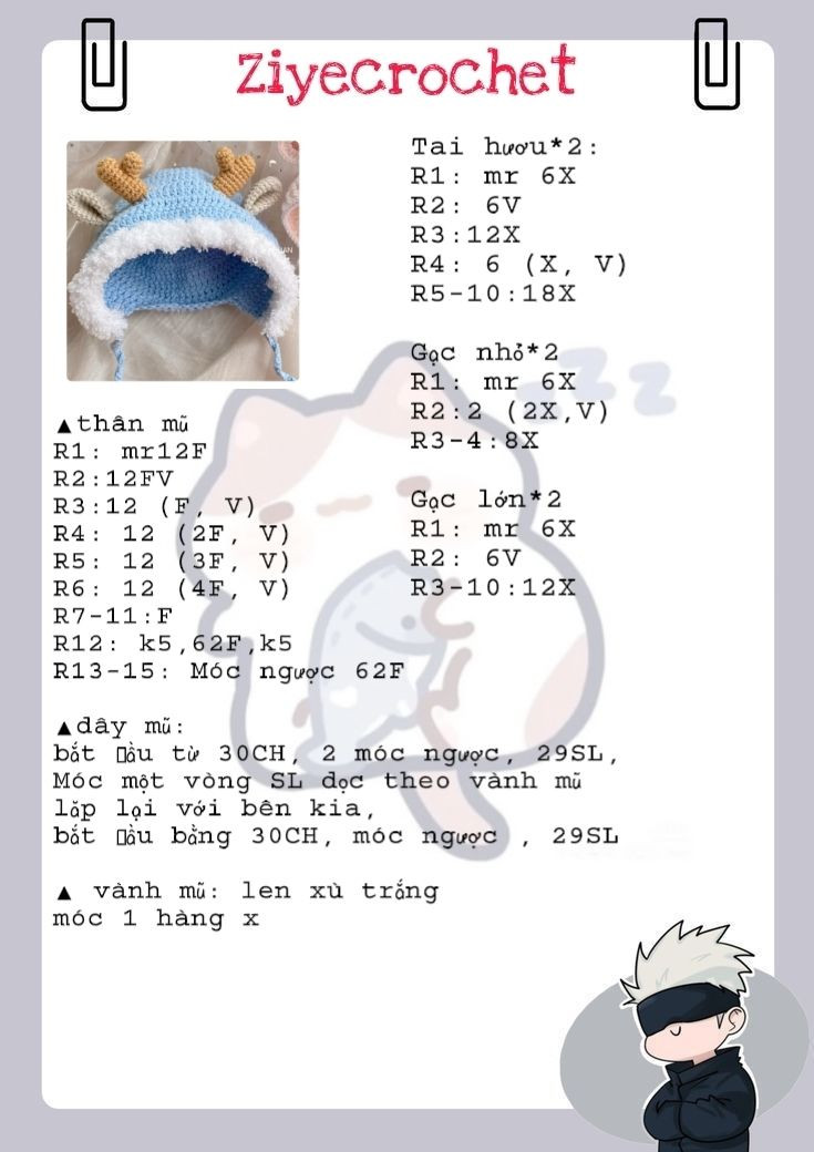 Hướng dẫn móc len mũ tuần lộc màu xanh trắng