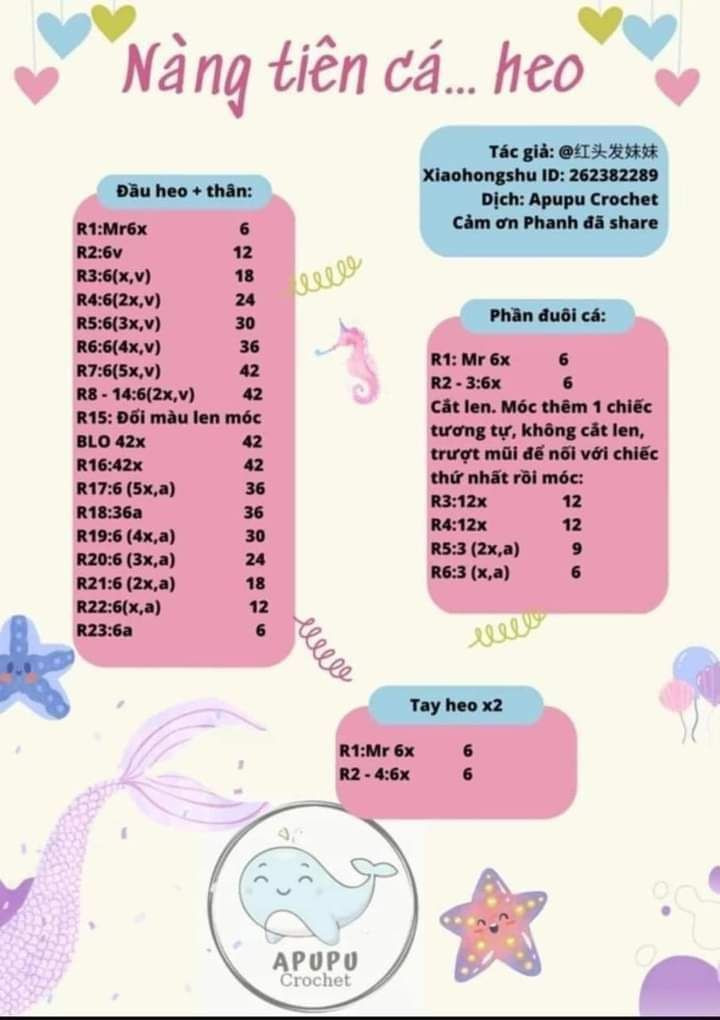 Hướng dẫn móc len Nàng tiên cá heo màu hồng dễ thương